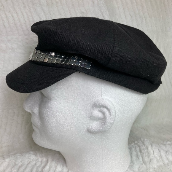Black Canvas Silver Mesh Biker Cap Lined Unisex - Picture 1 of 10